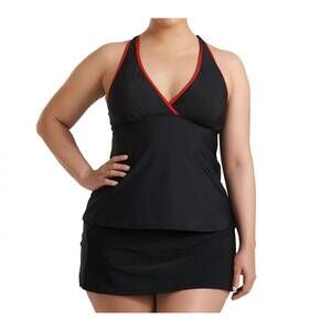 NEW ALWAYS FOR ME plus size charlie surplice tankini top in black